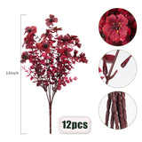 Realistic Artificial Plants Artificial Mums Fall Flowers Fake Fall Plant Uv Resistant Fake Flowers Realistic Eucalyptus Leaves Silk Mums Faux Autumn Plant For Thanksgiving Home Decor(Wine Red)