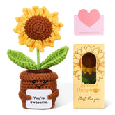 1Pcs Knitted Flowers Sunflower Gifts For Women Handmade Knitted Planters With Card Crochet Gifts Birthday Gifts For Women Mom Family Friend Teacher Coworker Xmas Party?You Are Awesome?