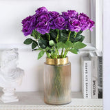 Purple Fake Roses Artificial Flowers - 10 Pcs Fake Artificial Roses Silk Flowers With Stems For Home Wedding Hotel Office Centerpiece Decor