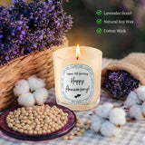 Happy Anniversary Candle – Anniversary Wedding Gifts For Couple, Him, Her, Boyfriend, Girlfriend, Wife, Husband - 6Oz Lavender Beige Soy Wax Candle Burns 35 Hours