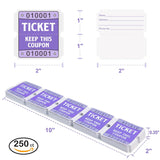 250 Raffle Tickets, 50/50 Raffle Tickets, Double Tickets For Festivals, Carnivals, School Events, Baby Showers, Summer Parties (Purple)
