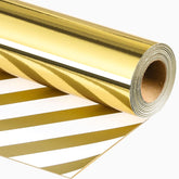 Reversible Gold Wrapping Paper Roll - 17 In X 32.8 Ft(46.5 Sq.Ft.) Metallic Gold And Stripe Design Gift Wrap For Christmas, Wedding, Birthday, Valentines Day, Mothers Day, Baby Shower