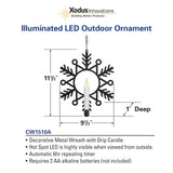 Xodus Innovations CW1510A 4 Battery Powered Metal Snowflake Window Wreaths with Hot Spot Flameless Candle Light and Automatic Timer
