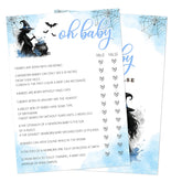 Hilarious Baby Shower Games, 25 Sets Halloween Oh Baby True Or False + Answer Card, Blue Witch Gender Reveal Game Cards For Party Announcement Supplies - B06