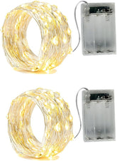2 Pack 20 LED Fairy Lights Battery Operated 6.6FT Silver Wire Warm White Twinkle String Lights 2 Mode Mini Lights for Bedroom Christmas Party Decor