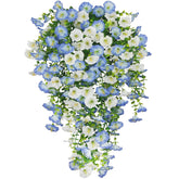 3 Pcs Artificial Hanging Flowers For Outdoors Morning Glory Artificial Flowers Spring Summer Decoration Uv Resistant Blue Faux Flowers For Outdoor Planters Front Door Porch Patio Yard Decor