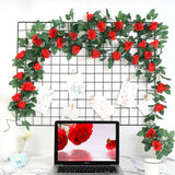 4 Pack Fake Rose Vine Flowers Plants 32.2 Ft Artificial Flower Hanging Rose Ivy Home Hotel Office Wedding Party Garden Craft Art Decor (Red)