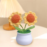 3Pcs Crochet Flower Pot, Sunflower Red Rose Forget Me Not Small Potted Flowers, Mothers Day Valentines Gifts For Mom Wife, Cute Desk Decor For Women Office Car Dashboard
