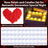 Rose Petals And Candles Set For Romantic Decorations, 48 Romantic Candles With 4000 Fake Rose Petals For Special Night, Hotel Room, Date Night, Bedroom, Valentine'S Day Decorations