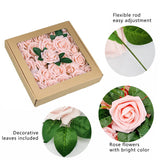 25 Pieces Valentine'S Day Artificial Rose Flowers Decoration Realistic Fake Flowers Faux Foam Blush Pink Roses Bulk With Stem Wedding Diy Craft Bouquets Bridal Party Decor