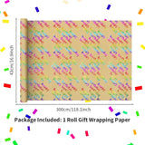 Multi-Colored Foil "Happy Birthday" Lettering On Brown Recyclable Kraft Wrapping Paper -1 Mini Roll 17 X 10 Ft Per Roll 14.1 Sq.Ft.Ttl- Glitter Iridescent Recycled Gift Wrap For Diy Crafts Celebration Party, Holiday, Baby Shower