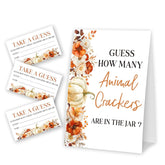 Little Pumpkin Guess How Many Animal Crackers - Thanksgiving Baby Shower Card Set (1 Sign With 50 Guess Cards), Fall Gender Reveal Party Favor Supplies -A11