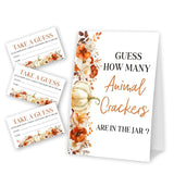 Little Pumpkin Guess How Many Animal Crackers - Thanksgiving Baby Shower Card Set (1 Sign With 50 Guess Cards), Fall Gender Reveal Party Favor Supplies -A11