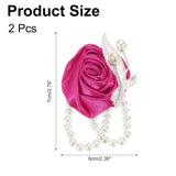 2Pcs Wrist Corsage Artificial Flower With Faux Pearl Bracelets Rose Wrist Bride Groom Decorative For Wedding Ceremony Prom Party Anniversary, 2.4 X 2.8 Inch Rose Red