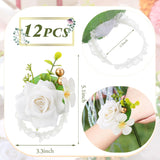 Set Of 12 Rose Wrist Corsages For Wedding Corsage Flower Wristlet Floral Wedding Wrist Bridal Rose Leaf Hand Flowers For Bride Bridesmaid Prom Engagement Festival(Pink)