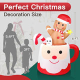 6Ft Gingerbread Christmas Inflatables Decorations Outdoor?Blow Up Christmas Decoration Gingerbread Man Mug With Built-In