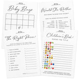 Baby Shower Game Set - 4 Games And Activities For 30 Guests, Includes Bingo, Price Is Right, Storybook Title Guessing, And Mommy-To-Be Trivia, Modern Minimalist Design For Boy Or Girl