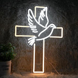 Cross Neon Sign Dimmable LED Easter Cross & Dove USB Wall Light for Home Wedding Decor