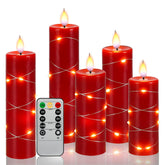 Red Flameless Candle With Remote Control Led Candle With String Lights Battery Powered Flameless Candle4'' 5'' 6'' 7'' 8'' Candles Of 5 Pcs