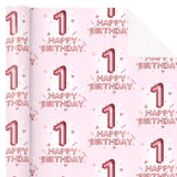 Girl 1St Birthday Wrapping Paper - Mini Roll - 17 Inch X 16.5 Feet - Happy Birthday Wrapping Paper Perfect For Kids Girls, Baby Shower
