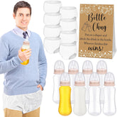 17 Pcs Bottle Chug Baby Shower Games Favors Diaper Baby Change Game Diaper Including 8 Funny Plastic Bottle Chug 8 Disposable Diapers And 1 Game Sign For Gender Reveal Party(Rustic,Beige)