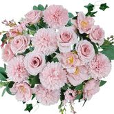 Premium Pink Silk Flower Bouquets, Artificial Chrysanthemums, Fake Flowers Roses Peonies Decoration, Pink Faux Floral Arrangements For Wedding Home Decor Table Centerpieces
