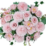 Premium Pink Silk Flower Bouquets, Artificial Chrysanthemums, Fake Flowers Roses Peonies Decoration, Pink Faux Floral Arrangements For Wedding Home Decor Table Centerpieces
