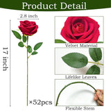 52Pcs Red Roses Artificial Flowers With Stems?Fake Roses Bouquet Fake Flowers Bulk?Silk Velvet Roses For Wedding Centerpieces Arrangement Baby Shower Birthday Home Decor Gifts