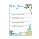 Surf Beach Theme Baby Shower Feud Game — Pack Of 25 — Fun Shower Family Feud Games, Baby On Board Baby Shower Activity, Gender Neutral Couples Shower Fued Games G940-Bsf