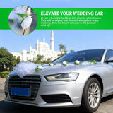 Wedding Car Decorations – Artificial Flower Ball Bouquet & White Yarn Balls Tulle Ribbon Set, Artificial Flowers With Suction Cups, Just Married Decor Cars Bow For Bridal Shower Ceremony