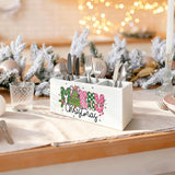 Merry Christmas Kitchen Utensil Holder, Trendy Preppy Xmas Tree Lights Cooking Utensil Holder Wooden Storage Organizer Box For Kitchen Counter, Pink And Green Christmas Decor