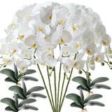 6 Pcs Artificial Phalaenopsis Flowers With 5 Bundles Leaves Artificial Orchid Flowers Stem Plants For Home Décor