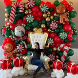Christmas Balloon Garland Arch Kit With Red White Green Balloons Gift Box Balloons Candy Cane Foil Mylar Balloon For Christmas Party Decorations