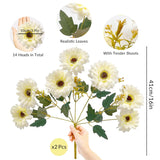 Artificial Gerbera Daisies Silk Flowers, 14 Heads White Daisy Artificial Flowers With Leaves, Fake Wild Flowers For Wedding, Party, Home Indoor Outdoor Decor