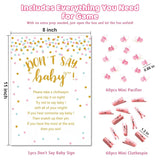 Don'T Say Baby Shower Clothespin Game For Girl Includes 8X11 Standing Sign, 60 Mini Pink Clothes Pin, 60 Mini Pacifiers