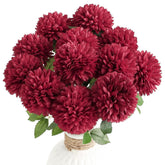 12Pcs Burgundy Faux Silk Mums Artificial Flowers Bulk Fake Chrysanthemums With Stems For Diy Wedding Table Centerpieces Floral Arrangements Vase Fillers Home Decorations