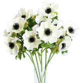 5Pcs Artificial Anemone Full Blooming Flower Bushes With Green Foliage For Mother'S Day Or Decoration For Home, Restaurant, Office & Wedding (White)