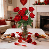 20 Pcs Artificial Red Roses Flowers, Valentines Decorations Lifelike Silk Velvet Fake Roses With Stems For Wedding Engagement Party Diy Bouquets Arrangements Romantic Home Decor Gifts