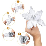 7Pcs Poinsettia Flowers Picks Artificial Glitter Poinsettia Flowers With Stems Christmas Tree Ornaments With Stems For Home Kitchen Decorations(White)