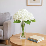 3 Pcs White Hydrangea Artificial Flowers, 21" Real Touch Fake Flowers With Long Stems, Faux Hydrangeas For Wedding Bouquets, Bridal Shower, Table Centerpieces