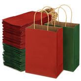 100 Pcs Red And Green Christmas Gift Bags Kraft Paper Bags With Handles Holiday Gift Bags For Wedding Baby Shower Bridal Shower Shopping Party Favor Business(8.26 X 6.3 X 3.15 Inch)