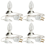 4 Pack 6 Ft Accessory Cord With Incandescent Light Bulb E12 Socket White Cord With On/Off Switch Plug, C7 Candelabra Lig