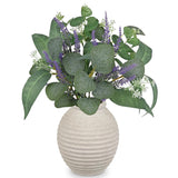 Artificial Eucalyptus & Lavender Floral Arrangement – 14.5” Faux Centerpiece With Mixed Greenery In Textured White Ceramic Vase For Home, Office & Shelf Décor