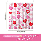 Valentines Shower Curtain Cute Love Pink Hearts Shower Curtain For Valentines Day Decorations Waterproof Romantic Sweetheart Bathroom Decor Curtain, 72 X 72 Inch