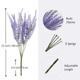 6 Bundles Artificial Lavender Stems, Purple Faux Flowers, 15-Inch Decorative Floral Spray Faux Flower Bouquet