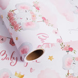 Pink Baby Shower Wrapping Paper Roll - 17 Inch X 16.4 Feet - Cute Elephant With Baby Girl Letter Design Perfect For Girls, Birthday, Party
