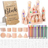 167 Pcs Decorate A Block Baby Shower Game Kit With Decorative Square Sign 100 Diy Wooden Blocks 24 Acrylic Paint Markers 42 Templates Baby Shower Ideas Activities For Guest
