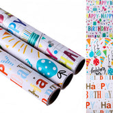 Birthday Wrapping Paper, 3 Mini Roll, 17 Inch X 9.8 Feet, Decorative Happy, Presents And Balloons Design Gift Wrap For Birthday, Party, Holiday, Baby Shower