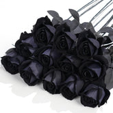 12 Pcs Black Roses Artificial Flowers With Long Stem, Faux Silk Rose Bouquet Realistic Lifelike Fake Floral Bundles For Halloween Valentine'S Day Wedding Party Table Centerpiece Decor, Small