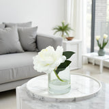 Artificial Peony Flowers 1-Pack White In Glass Vase With Faux Water - Real Touch Faux Flowers For Home Decor, Table Centerpieces